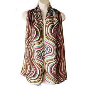 NWOT 100% Silk Scarf 63"X10" Swirls of Turquoise white olive brown pink